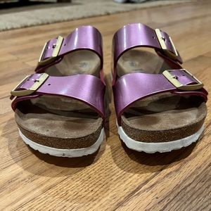 Birkenstock Arizona Sandal | Washed Metallic Pink | Size 8